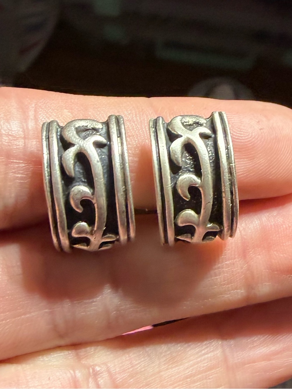 Vintage 925 Sterling Silver Scroll Haft Hoop Earrings